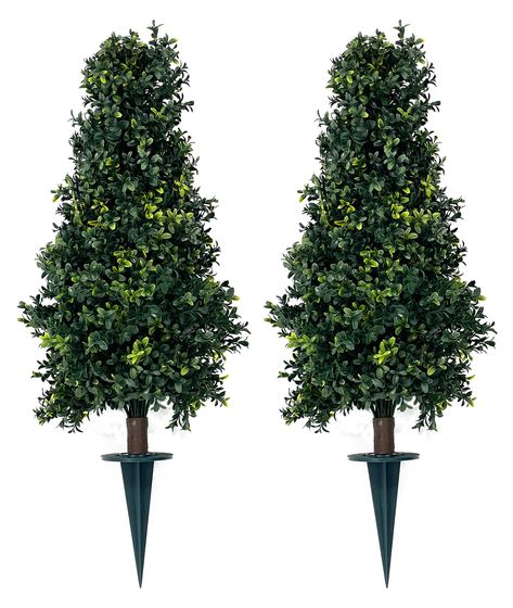 PRICES MAY VARY. Includes Two 30'' Artficial Boxwood Cone Topiary w/ Spike UV Rated (Weather Resistant) Perfect for Outdoor or Indoor Use Over 30'' Tall from Base of Spike to Top of Tree Green Foliage Measures Approximately 24'' Includes 8'' Spike (For easy Planting) Spike can be buried directly into the ground or decorative container Number Of Items: 2 Unit Count: 1.0 Elegant Outdoor Christmas Decorations, Christmas Decorations Front Porch, Artificial Trees Outdoor, Christmas Topiaries, Faux Outdoor Plants, Cone Topiary, Gray Shag, Boxwood Tree, Outdoor Topiary