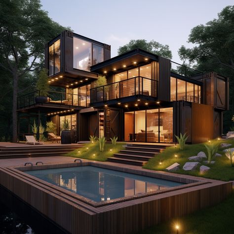 Shipping container home ideas Container Mansion Homes, Container House Beach, Crate Houses Container Homes, Shipping Container Mansion, 4 Bedroom Container Home, Large Shipping Container Homes, Modern Shipping Container Homes, Shipping Container Homes Interior, Container Villa