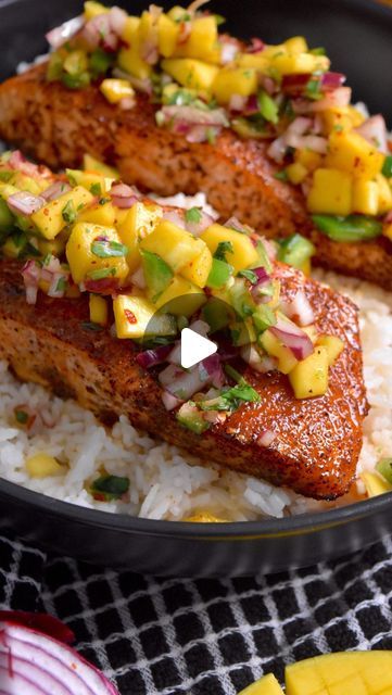 Sauced Up! on Instagram: "Mango 🤝 Salmon This fun weeknight dinner is a fun one! Enjoy sweet and spicy mango lime salsa over perfectly cooked seasoned salmon! This is a delicious and easy dinner so you don’t have to stress! Full recipe on my website! https://saucedupfoods.com/the-best-sweet-and-spicy-mango-lime-salmon/" Mango Salmon Recipes, Salmon And Mango Salsa, Salmon Mango Salsa, Salmon Ideas, Salmon Recipe Videos, Salmon With Mango Salsa, Spicy Mayo Recipe, Mango Salmon, Seasoned Salmon