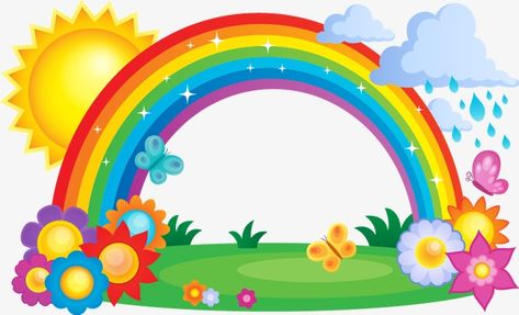 Image Arc En Ciel, Rainbow Drawing, Rainbow Images, Rainbow Pictures, School Wall Art, Rainbow Png, Sun And Clouds, Rainbow Light, Rainbow Theme