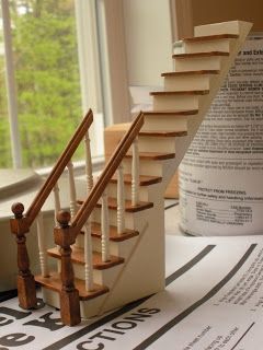 Modified Staircase- upper part enclosed in wall Field Stone Wall, Dollhouse Staircase, Fairfield Dollhouse, Detailed House, Fairfield House, Dollhouse Inspiration, Fireplace Kits, Wraparound Porch, Dollhouse Miniature Tutorials