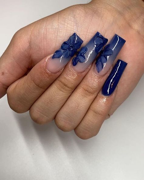 The fun blue nail designs trend is buzzing on Pinterest and TikTok right now. With endless blue themed nail designs, it’s hard to decide which one you want to go for. I’ve got 25 fun  ... less Blue Grad Nail Ideas, Navy Acrylic Nail Designs, Blue Glam Nails, Navy Blue Ombre Nails, Nail Inspo Navy Blue, Coffin Blue Nails, Blue Coffin Nail Designs, Navy Blue Acrylic Nails, Navy Blue Nails Acrylic