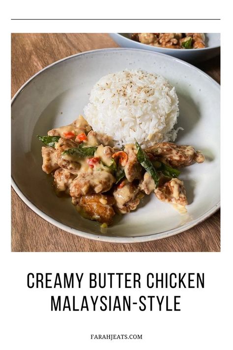 This Malaysian style creamy butter chicken is crispy, spicy, and delicious. Especially when eaten with white rice or with bread! Many of you might not be familiar with this style of butter chicken, but it's definitely a popular one in Malaysia. Give it a try and you'll be amazed. [easy Asian recipes, chicken main dishes, easy dinner recipes, rice recipes side dishes dinner, easy things to make for dinner] Malaysian Butter Chicken, Rice Recipes Side Dishes, Easy Dinner Recipes Rice, Dinner Recipes Rice, Side Dishes Dinner, Things To Make For Dinner, Rice Recipes Side, Creamy Butter Chicken, Recipes Rice