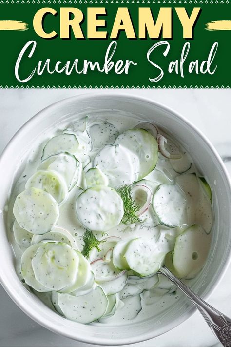 This creamy cucumber salad will be the hit of any cookout! With sour cream, a little sugar, and fresh dill, it has the most wonderful medley of flavors. What To Serve With Brisket, Cuke Salad, Cucumbers Salad, Garden Cucumbers, Cucumber Onion Salad, Recipe Cucumber, Recipe Vegetables, Cucumber Salads, Easy Cucumber Salad