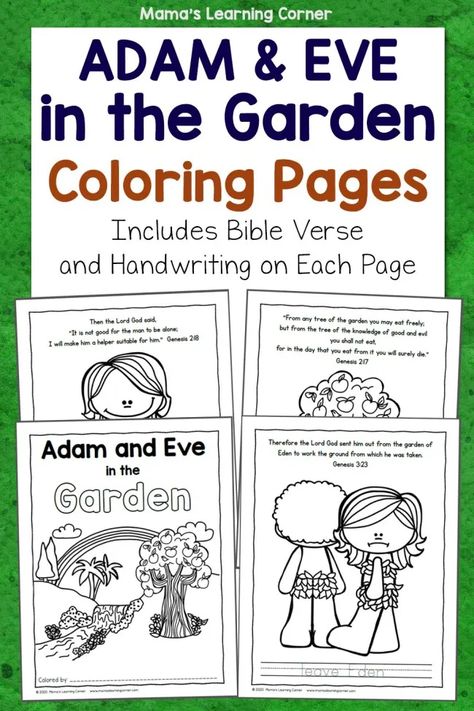 Adam and Eve in the Garden Coloring Pages - Mamas Learning Corner Adam And Eve Craft, 10 Plagues, Christian Classroom, Ten Plagues, Learning Corner, Garden Coloring Pages, Garden Coloring, David And Goliath, Bible Study For Kids