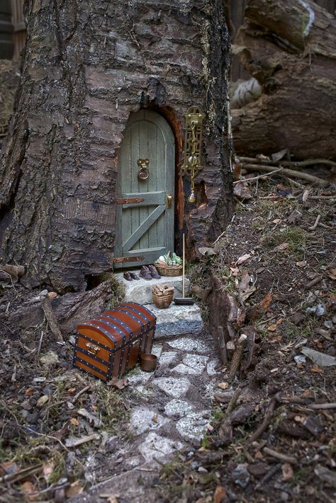 https://flic.kr/p/rK3Uov | Fairy door in tree trunk | My latest garden project is this fairy door which I have installed in a tree trunk in our 'Forest'. The door is 20cm high. Here we can see that the little people are in the process of moving in, with a broom for sweeping their new abode, some vegetables for dinner and logs for the fire. I hope they don't forget their shoes. Fairy Garden Doors, Fairy Tree Houses, Fairy Garden Crafts, Fairy Garden Designs, Faeries Gardens, Fairy Tree, Gnome House, Fairy Garden Houses, Diy Fairy