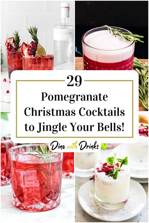 Collage of 4 pomegranate christmas cocktails. Christmas Cocktails With Pomegranate, Drinks With Pomegranate Liquor, Christmas Pomegranate Drink, Christmas Pomegranate Cocktail, Pomegranate Whiskey Cocktail, Pomegranate Vodka Drinks, Pomagranet Christmas Drink, Pomegranate Prosecco Cocktail, Pomagranet Cocktails Vodka