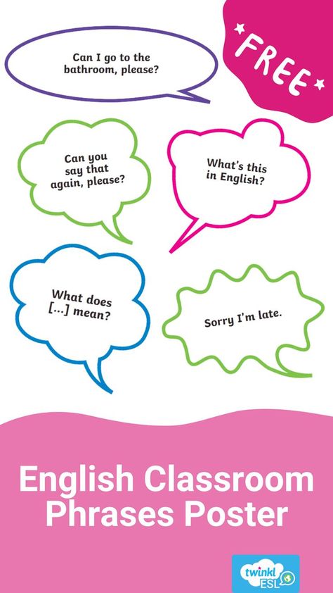 A set of English classroom phrases display posters that show common expressions that ESL students might need. Classroom Phrases English, Esol Resources, Classroom Phrases, Phrases English, English For Students, English Teaching Resources, Esl Classroom, English Teaching, English Classroom