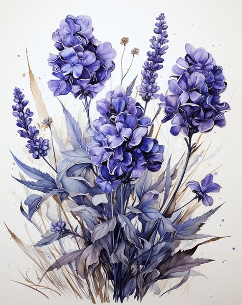 Painting Lavender, Lavender Print, Tin Can Art, Blue Bell Flowers, Vintage Flower Prints, Botanical Drawings, Watercolor Flower, Art Floral, Digital Wall