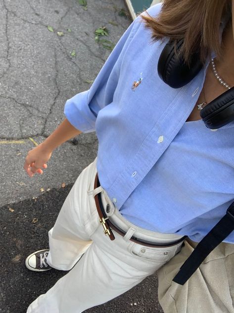 Blue Polo Shirt Outfit Women, Polo Ralph Lauren Women Outfits, Oxford Shirt Outfit, Polo Outfits For Women, White Ralph Lauren Shirt, Polo Shirt Outfit Women's, Ralph Lauren Shirt Women, Polo Ralph Lauren Outfits, Button Down Outfit