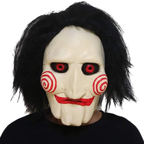 PRICES MAY VARY. Halloween scary clown mask saw The Puppet mask Horror Full head latex mask cosplay costume props for adults men women This scary clown mask is designed with red pupils, an evil grin, black hair, wear this Halloween clown mask to pass your Halloween spirit Your vision and breathing are unobstructed, the eye holes in the clown mask provide a clear view and offer excellent breathability, allowing for long-time use Halloween scary saw The Puppet mask one size fits most adults and teens, suitable for head circumference 20.9-25.19 inches/53-64 cm Horror The Puppet clown mask is perfect for Halloween, Christmas, Masquerade, cosplay party, nightclubs, festivals, birthday, carnivals, or other events, used for daily cosplay or as your social media photo prop Horror The Puppet clown Jigsaw Mask, Saw Mask, Billy Puppet, Jigsaw Costume, Clown Masks, Scary Clown Costume, Scary Clown Mask, Halloween Birthdays, Mask Scary