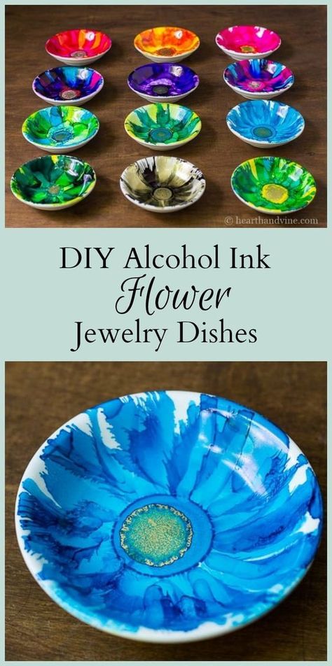 Diy Alcohol Ink, Diy Alcohol, Alcohol Ink Jewelry, Dishes To Make, Jewelry Dishes, Alcohol Ink Crafts, Folding Origami, Ink Crafts, Alcohol Ink Art