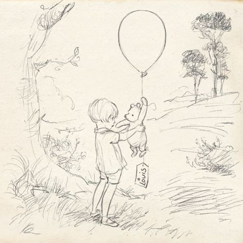 mirror: Disney has released Winnie-the-Pooh drawings celebrating the birth of Prince Louis as drawn by principle artist Kim Raymond-The first sketch shows Winnie the Pooh with Christopher Robin Croquis Disney, New Sketches, Winnie The Pooh Drawing, 심플한 그림, First Sketch, Winnie The Pooh Pictures, Arte 8 Bits, Prince Louis, Winnie The Pooh Friends