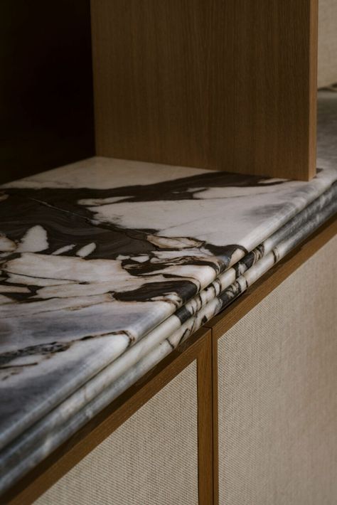 Vincent Terrace - FARE INC. Stone Edge Detail, Marble Bar Counter, Skirting Detail, Interior Marble, Sink Backsplash, Marble Bar Top, Interior Design Hospitality, Marble Counters, Millwork Details