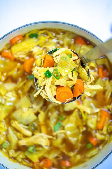 Cabbage Chicken Soup Cabbage Chicken Soup, Cabbage Soup Crockpot, Cabbage Chicken, Vegetarian Side Dish Recipes, Cabbage Diet, Chicken Soup Crockpot, Chicken Vegetable Soup Recipes, Cabbage Soup Diet Recipe, Chicken Cabbage