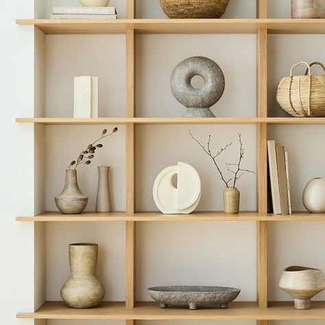 Earth Tones | West Elm Styled Floating Shelves, Form Studies, Shelf Accessories, Ideas Decoracion, Shelving Accessories, Flatware Storage, Sculptural Object, Nordic Interior, Kitchen Mirror