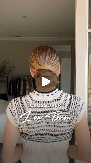 Nichole Ciotti on Instagram: "The Crossover Bun 💁‍♀️ Gather your hair into a low ponytail and secure with a hair tie. Secure another hair tie a few inches below it. Split the hair below the second hair tie into two. Fold the ponytail in half (toward your neck), bringing the two sections above the bun together. Secure with a clear elastic making sure to leave an opening between the top of the bun and the elastic. Twist the opening one time. Place the bun through the opening and tuck in the ends. File under chic low buns! ✨ #hair #hairtutorial #updo #hairstyles" Black Tie Hairstyles, Tied Up Hairstyles, Short Hair Bun, Hair Bun Tutorial, Hairstyle Tutorial, Hair Stylies, Work Hairstyles, Bun Hair, Bun Hairstyles For Long Hair