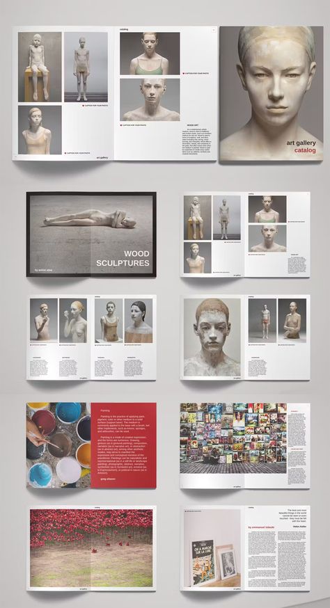 Art Gallery Exhibition Catalog Template InDesign Art Gallery Brochure Design, Art Catalogue Layout, Art Portfolio Template, Fine Art Portfolio Layout, Art Exhibition Brochure Design, Gallery Layout Design, Exhibition Book Design, Art Portfolio Design Layout, Digital Art Portfolio Layout