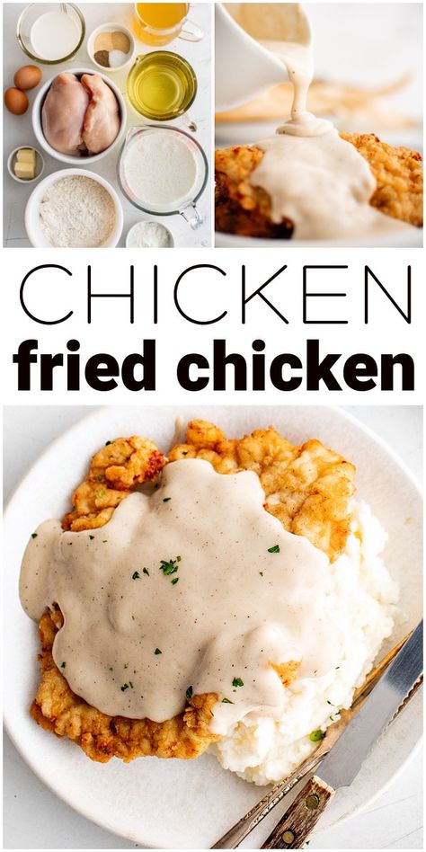 Pan Fried Chicken With Gravy, Fried Chicken Recipe Cast Iron Skillet, Chicken Fried Chicken Easy, Chicken Fried Chicken With Gravy, Best Chicken Fried Chicken, Fried Chicken And Gravy, Chicken Fried Chicken Recipe, White Pepper Gravy, Country Fried Chicken