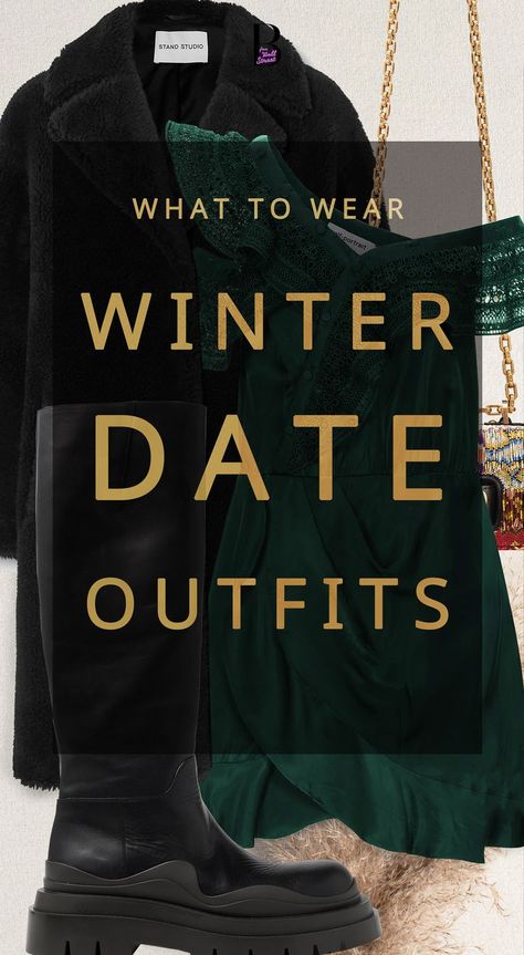 What to wear to a dinner date in winter? Certainly not a sweater. You can't wear a sweater to a date - not even in winter. But you can wear a warm faux fur coat, boots and leather pants. Here are some trendy winter date outfits that will make your guy's heart skip a beat. Ps. Head on Brunette from Wall Street to see some really fashionable winter date outfits with a skirt and jeans, too. What To Wear Dinner Date Outfit Ideas, Party Wear Winter Outfits, Winter Party Outfit Night Cold Classy, What To Wear On A Date In Winter, Dinner Outfits Winter 2023, Winter Fashion Outfits Classy Date Night, Dinner Winter Outfits For Women, Winter Anniversary Outfit Dinner, Winter Night Out Outfits For Women