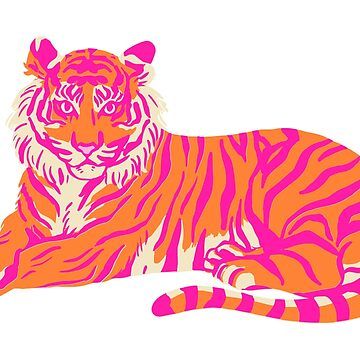 "Pink and Orange Tiger" Sticker for Sale by jagaskin25 | Redbubble Pictures For Bathroom Walls, Tiger Sticker, Tiger Canvas, Orange Tiger, Tiger Wallpaper, Soft Pink Theme, Tiger Design, Tiger Art, Orange Aesthetic