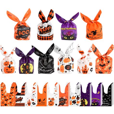 PRICES MAY VARY. Package Content: 100 pieces of Halloween candy bags in 10 Halloween themed patterns suitable for packaging and decorating desserts. Size: Our Halloween candy bags measure about 22.3 x 13.72cm / 8.78 x 5.4in, smal light, fine beautiful. Material: The sweet bags are made of premium material, touch soft than normal plastic bag, thick, not easy to tear, reusable. Design: The Halloween bags for candy are designed with rabbit ears, cute shape, is convenient for you to pack snacks Wide Halloween Baby Shower Party Favors, Halloween Rabbit, Decorating Desserts, Carnival Parties, Halloween Gift Bags, Candy Cookie, Halloween Candy Bags, Sweet Bags, Halloween Party Supplies