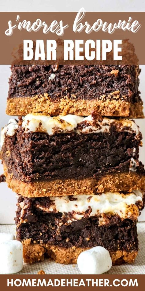 Enjoy the ultimate treat with these S'more Brownie Bars! Rich brownies with a graham cracker crust are topped with gooey marshmallows. Chocolate And Graham Cracker Desserts, Brownies With Graham Cracker Crust, Recipes With Chocolate Graham Crackers, Graham Cracker Blondies, S’mores Bars With Graham Crackers, Baking With Graham Crackers, Brownies And Marshmallows, Recipes That Use Graham Crackers, Gram Cracker Dessert Easy