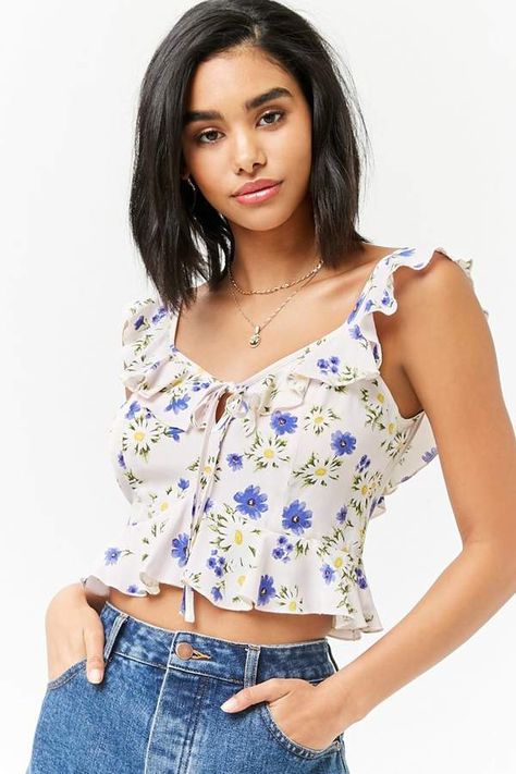 Forever 21 Floral Ruffle Top Sweet Image, Forever 21 Outfits, Floral Ruffle Top, Ruffle Crop Top, Ruffled Top, Forever21 Tops, Floral Print Tops, Floral Ruffle, Ruffle Top