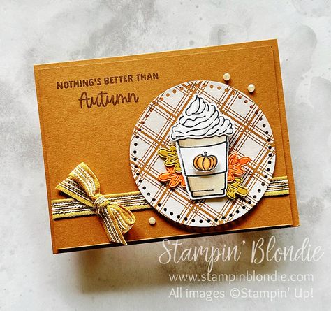 Stampin Up Press On, Stampin Up Blended Seasons, Stampinup Fall Cards, Autumn Birthday Cards Handmade, Stampin Up Sweet Days Of Autumn Dsp, Cards With Pumpkins, Stampinup More Than Autumn, Coffee Cards Ideas, Su More Than Autumn Cards