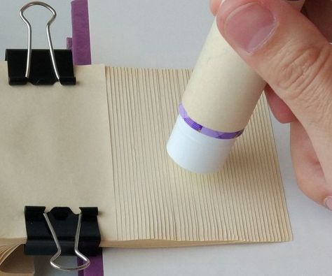 Book Binding With Glue, Diy Notebook Binding Glue, How To Add Pages To A Book, Glue Books Ideas, Book Lamps, Book Binding Glue, Binding Methods, Stack Of Paper, Book Binding Methods