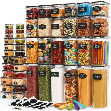 PRICES MAY VARY. Biggest Pantry Organizer Set: Get everything you need with our biggest and largest ever Variety Bundle! You'll receive 48 BPA-free premium containers for food, a measuring spoon set, 57 reusable chalkboard labels chalkboard Marker. Keep your pantry organized effortlessly. Highest Total Storing Capacity: Unlike rest of the sets out there, our bundle offers more storing capacity of 80 Liters. It includes 6 extra-large containers (2.8 liters), 6 large containers (2.0 liters), 6 med Sugar Storage, Dry Food Storage, Food Storage Container Set, Airtight Food Storage, Airtight Food Storage Containers, Kitchen Storage Containers, Kitchen Canisters, Container Set, Pantry Storage