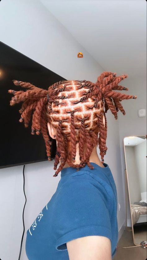 Ginger Loc Styles Black Women, Ginger Skunk Stripe Locs, Copper Ginger Locs, Reddish Brown Locs Black Women, Black And Ginger Locs, Ginger Color Locs, Ginger Hair Locs, Dreads Color Ideas Locs For Women, Dark Ginger Locs