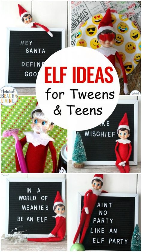 Elf on the Shelf Ideas for Teens and Tweens, If you have older kids you want to continue the family tradition in a way your teens can enjoy. These Elf on the Shelf ideas will be loved by your toddlers too. Whether your funny little elf on the shelf hangs out in the bathroom or leaves notes on the letter board, your whole family will love it. #elf #elfie #elfontheshelf #elfontheshelfideas Elf Kit, Elf Activities, Elf Props, Elf Antics, Elf Fun, Christmas Preparation, Elf Ideas, Elf On The Shelf Ideas, Family Tradition