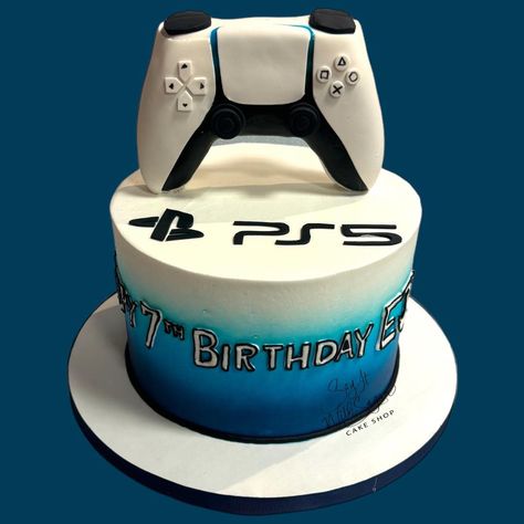 PlayStation 5 birthday cake with a handmade remote topper #playstation5 #ps5 #gamer #sayitwithsugar #sayitwithsugarcakeshop #birthdaycake #cake #dallascakes #dfwcakes #dallas #texas #discoverwylie #downtownwylie #wylie #bakery #wyliebakery #cakesofinstagram #edible #shoplocal #historicdowntownwylie #shopwylie Ps5 Cake, 5 Birthday Cake, Ipad Cake, Playstation Cake, Gamer Cake, Video Game Cakes, 5th Birthday Cake, 5 Birthday, Playstation 5