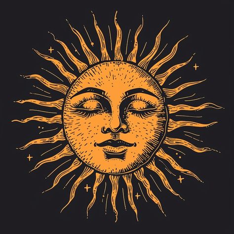 Vintage Sun Aesthetic, Sun Drawing With Face, Sun Moon Face Tattoo, Ancient Sun Symbol, Boho Pfp, Sun With Face Drawing, Sun Widget, Sun Drawing Aesthetic, Aesthetic Sun Drawing