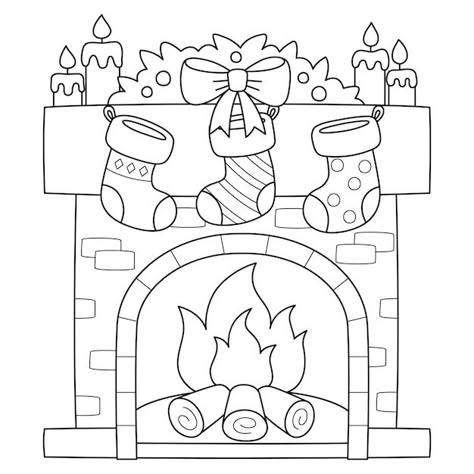 Christmas fireplace with stocking isolat... | Premium Vector #Freepik #vector #christmas-coloring #christmas-illustration #christmas-drawing #christmas-outline Painting Sheets, Fireplace Drawing, Kids Christmas Coloring Pages, Free Christmas Coloring Pages, Christmas Coloring Sheets, Feliz Halloween, Christmas Doodles, Easy Coloring Pages, Christmas Fireplace