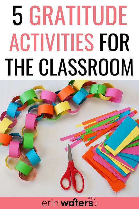 Are you looking for a K-2 classroom activity that you can use with your students to practice gratitude? Check out today’s blog post for 5 of my favorite gratitude activities that you can use in your elementary classroom. Simple classroom activities like the gratitude chain, starting morning meetings with one minute gratitude thoughts, and using gratitude journal prompts in your writing centers. You won’t want to miss the rest of these gratitude ideas that you can include in your lesson plan. Gratitude Activities For Elementary Students, Gratitude Classroom Display, Gratitude Activities For Kindergarten, Gratitude Counseling Activities, Gratitude Bingo For Kids, Gratitude Team Building Activity, Gratitude Classroom Activities, Compassion Activities For Kids, Thanksgiving Sel Activities