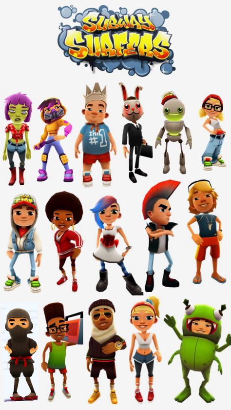 Subway Surfers Halloween Costume Trio, Cartoons Halloween Costumes, Subway Surfers Costume Ideas, Subway Surfer Character, Subway Surfers Characters Costume, 6 Halloween Costumes Group Of, Subway Suffers Costumes, Subway Surfers Costume Trio, Costume For 6 People Group