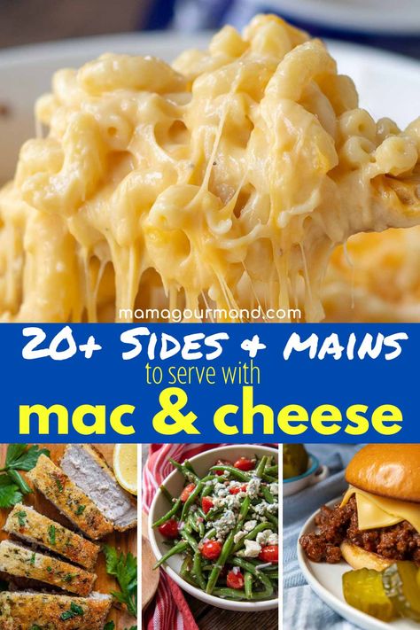 Looking for that perfect compliment to comforting, homemade mac and cheese? Whether you need a main dish, side dish, desserts, toppings, or condiments, we have you covered. If you don’t know what to serve with mac and cheese, find the answer here! Sides With Mac And Cheese Meals, Meals That Go With Mac And Cheese, Main Dish To Go With Mac And Cheese, Things To Make With Mac And Cheese, What Goes With Mac And Cheese Sides, Sides That Go With Mac And Cheese, Meals To Go With Mac And Cheese, Food To Go With Mac And Cheese, Things To Eat With Mac And Cheese