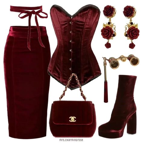 Dark Red Corset, Agent Provacatuer Aesthetic, Aesthetic Red Outfits, Red Corset Outfit, Fashion Aesthetic Outfits, Red Outfits, Aesthetic Red, Red Party, Red Outfit