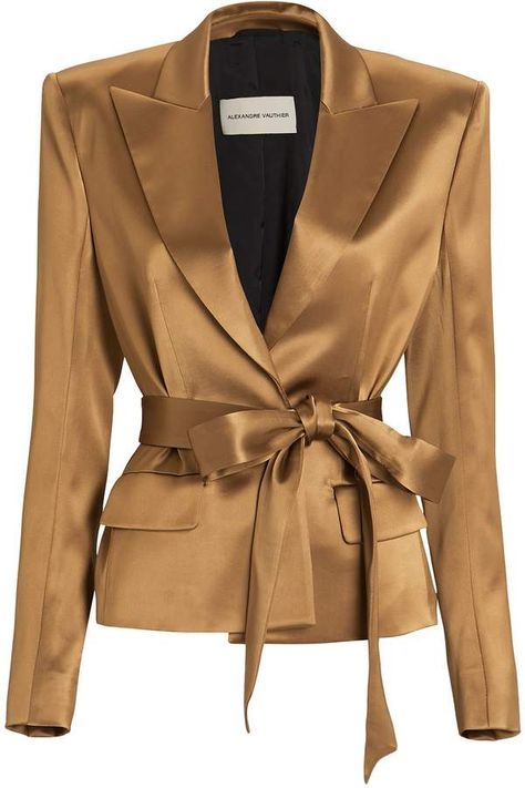 Satin Blazer Outfits, Tie Blazer, Winter Coat Outfits, Draping Fashion, Silk Coat, Satin Blazer, Lace Trim Top, Alexandre Vauthier, Floral Dresses Long