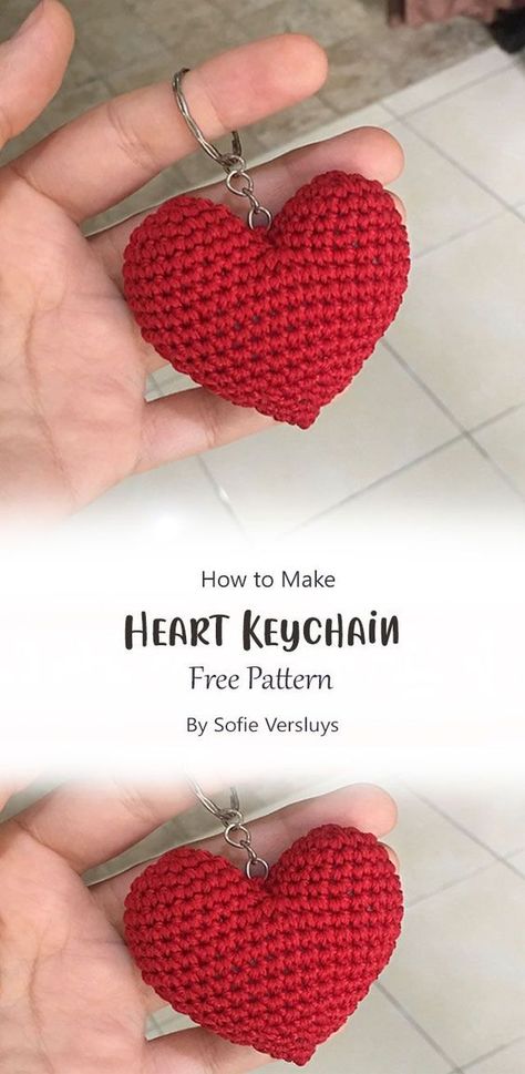 This simple crochet heart keychain pattern can be used to make a cute gift for your loved one. Easy to use, you will learn how to read the pattern and make it by yourself. Keychain Craft Ideas, Crochet Heart Keychain, Easy Crochet Amigurumi, Keychain Aesthetic, Keychain Tutorial, Keychain Amigurumi, Charms Keychain, Amigurumi Keychain, Keychain Charms