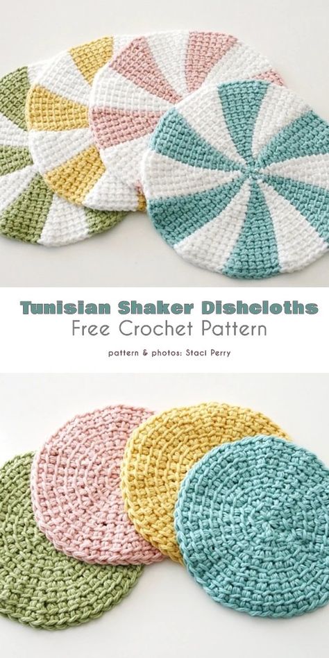 Circular Dishcloth or Potholder Free Crochet Pattern Tunisian Crochet Free, Crochet Circle Pattern, Tunisian Crochet Patterns, Dishcloth Crochet Pattern, Crochet Dishcloth, Crochet Washcloth, Crochet Tips, Crochet Potholders, Dishcloth Pattern