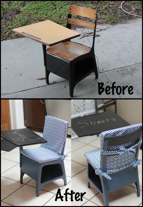 Old School Desk Restoration Old School Desk Ideas, School Desk Ideas, School Desk Redo, School Desk Makeover, Old School Desk, Antique School Desk, Desk Redo, Old School Desks, Vintage School Desk