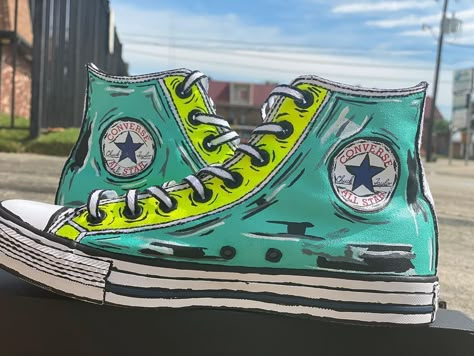 Alien Clothes, Converse Design, Painted Shoes Diy, Custom Sneakers Diy, Painted Canvas Shoes, Custom Painted Shoes, Custom Kicks, Cartoon Shoes, Rainbow Shoes