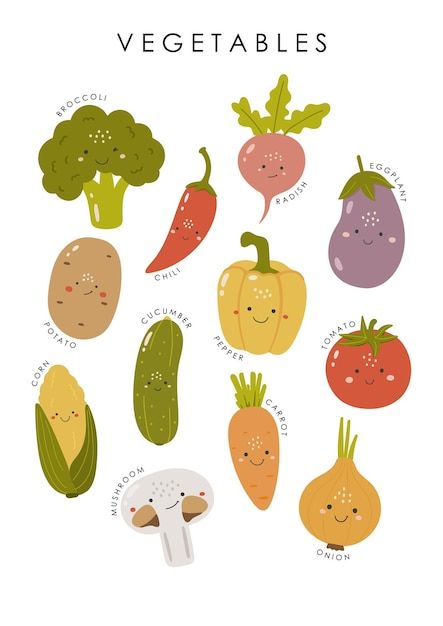 Nutrition Illustration Art, Cartoon Vegetables Illustration, Vegetable Printing Designs, Veg Drawing, Cute Vegetables Drawing, Veggie Drawings, Fruits And Vegetables Illustration, Veg Illustration, Veggies Drawing