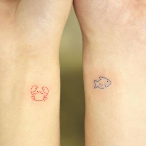 Small Fish Tattoos, Pair Tattoos, Infinity Couple Tattoos, Partner Tattoos, Maching Tattoos, Best Couple Tattoos, Crab Tattoo, Cute Matching Tattoos, Small Matching Tattoos