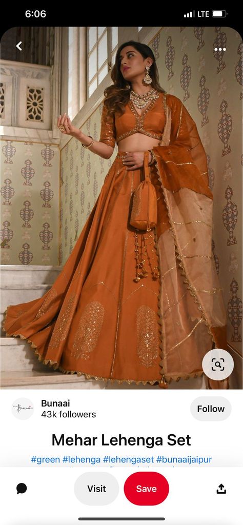 Rust Colour Lehenga, Designer Lehnga Unique, Orange Lehenga Colour Combinations, Rust Orange Lehenga, Burnt Orange Lehenga, Orange Indian Outfit, Lehenga Color Combinations, Orange Lehenga, Indian Suit