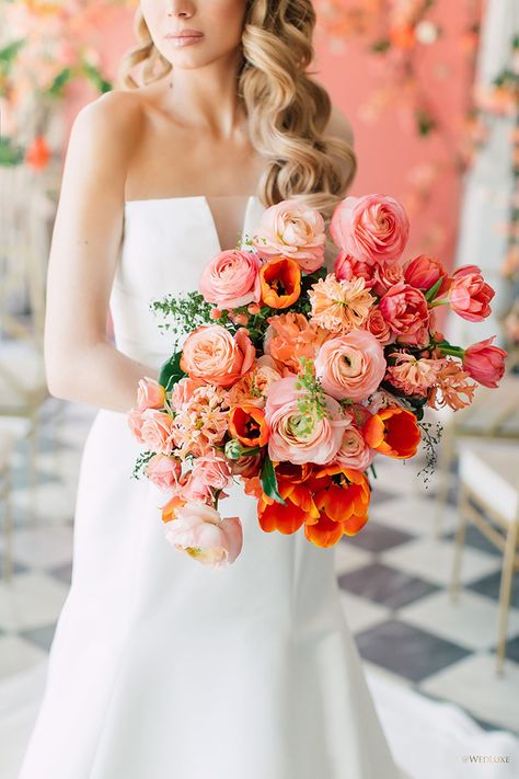 Summer Wedding Bouquets, Wedding Event Design, Living Coral, Coral Wedding, Wedding Set Up, Orange Wedding, Peach Wedding, Bouquet Of Flowers, Wedding Florals