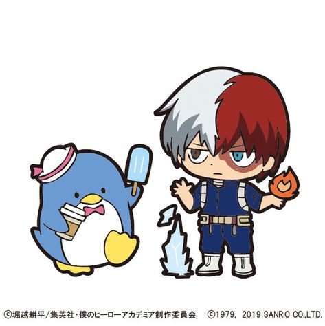 My Hero Academia Team Up with Sanrio’s Adorable Mascot Characters – J-List Blog **Shoto Todoroki + Tuxedo Sam Kawaii, Croquis, Mha X Sanrio, Sanrio Collaboration, My Hero Academia Characters, Todoroki Icon, Star Wars Droids, Hello Kitty Drawing, Ochako Uraraka